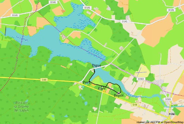 Situation de la ligne sur la carte du Lac de Rillé